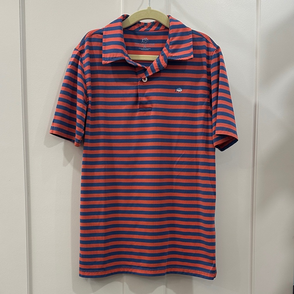 Southern Tide Red and Blue Striped Polo Shirt